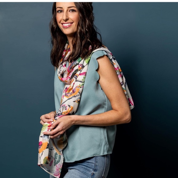 DEMDACO Pastel Colorful Birds Coral Beach Rectangle One Size Silk Fashion Scarf - Picture 3 of 7